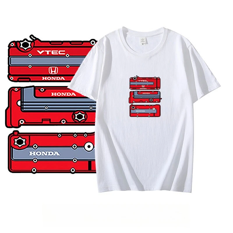 

HONDA Honda Red Head Engine Vtec Short-sleeved T-shirt Civic Type-R Car Cultural Shirt Men's and Women's Half-sleeved Summer