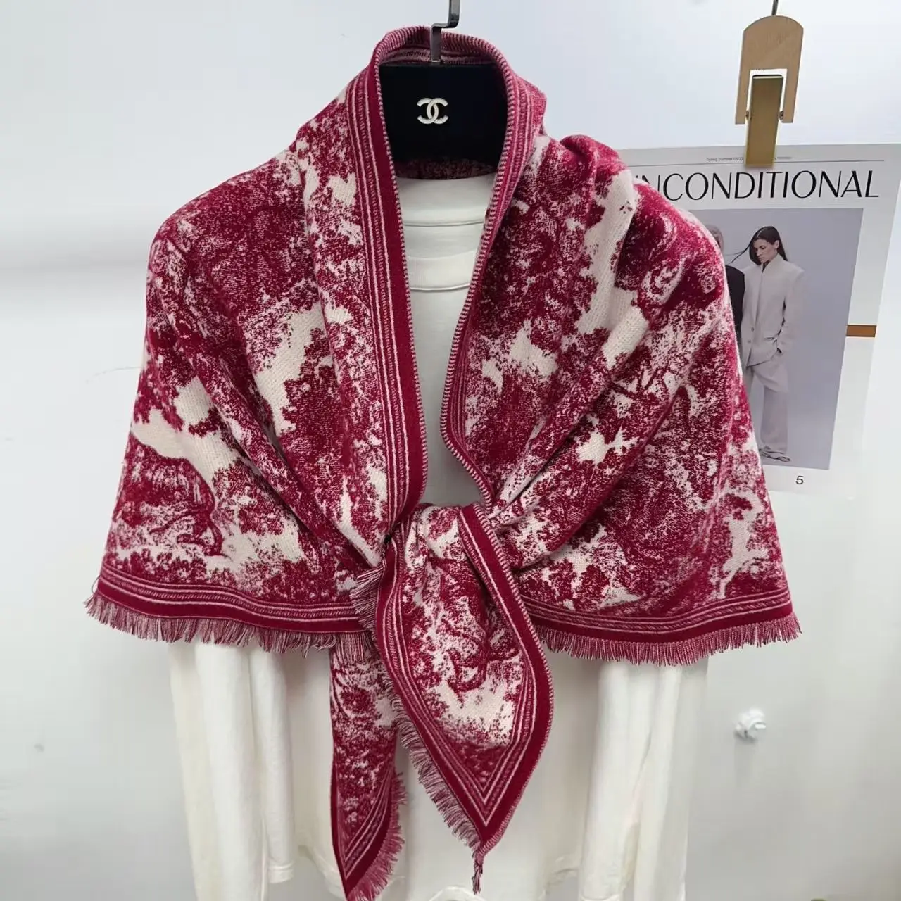 

Женский шарф из шерсти альпаки с принтом в технике акварель-каракуль, большой квадратный, осенне-зимний, новый, утолщенный, теплый, высококачественный, двусторонний.