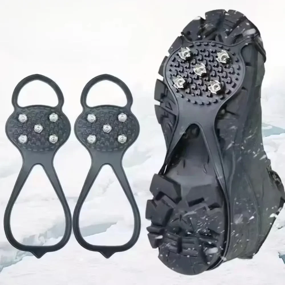Tacos de hielo de 5 dientes para zapatos, Crampones antideslizantes de invierno, pinza para nieve, botas de senderismo, Trail Running, tracción de seguridad, equipo para exteriores