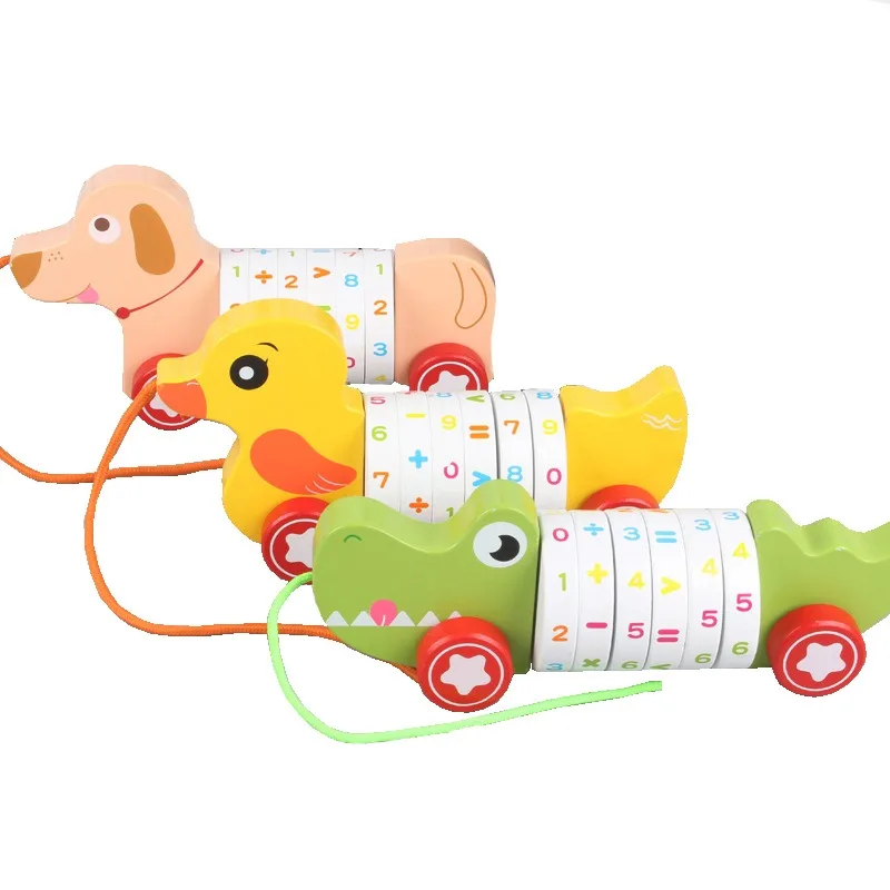 Wooden Puppy Toy Car Pull String Crocodile Toy Montessori Early Education Tools Shape Classifier Baby Learns Walk Outdoor Play