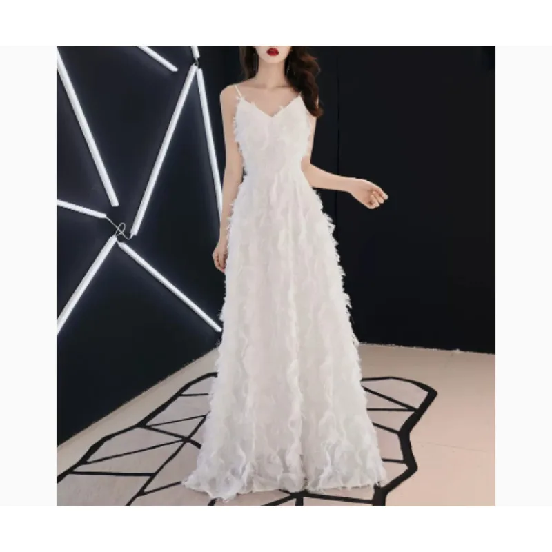 Elegant Black Loose Evening Gown with Strap Birthday Party First Love Reunion Polyester Fabric A-Line Skirt Long Dress