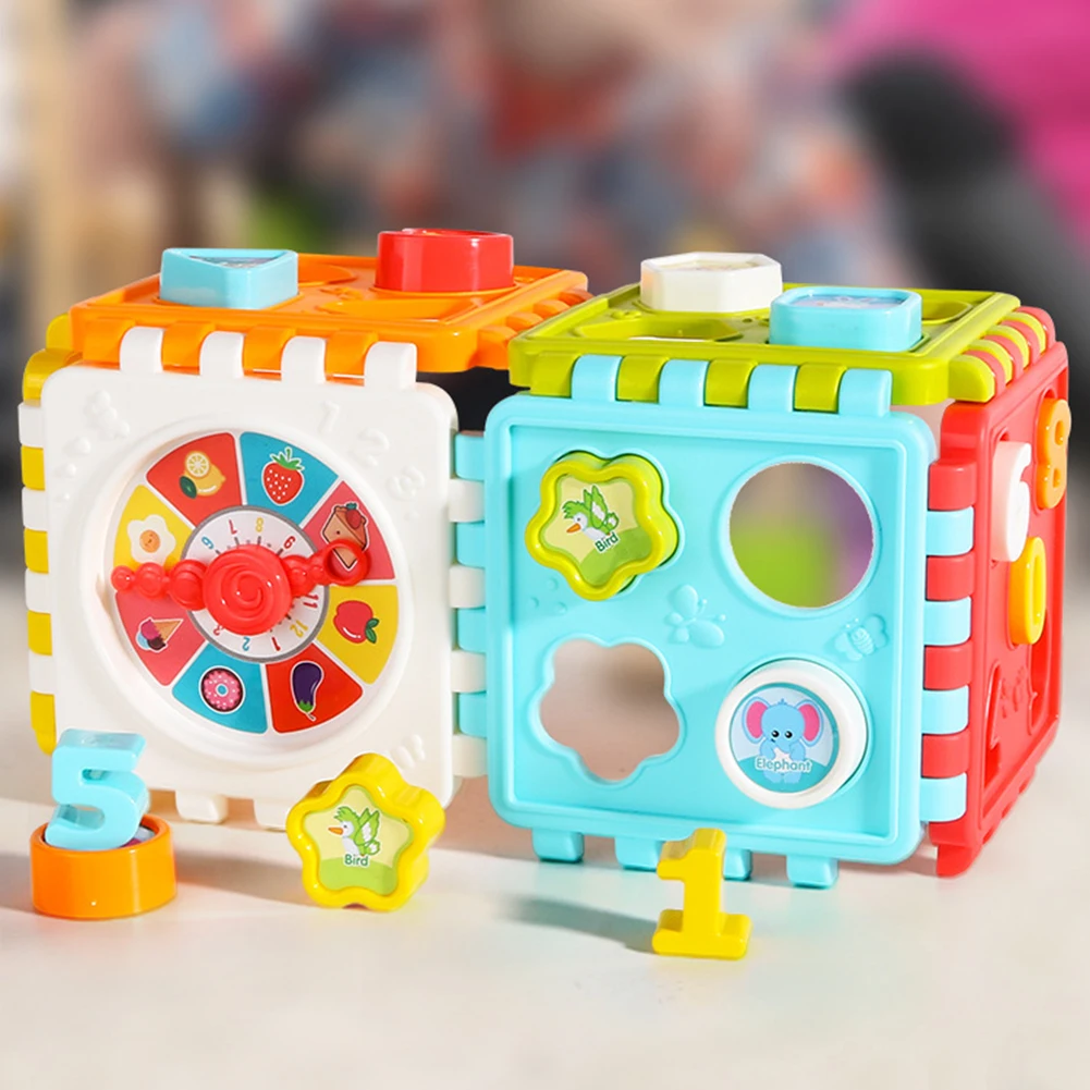 Colorful Activity Cube Clock Shape Number Sorting Toys Geometric Building Blocks Puzzles Color Recognition Baby Intelligence Toy