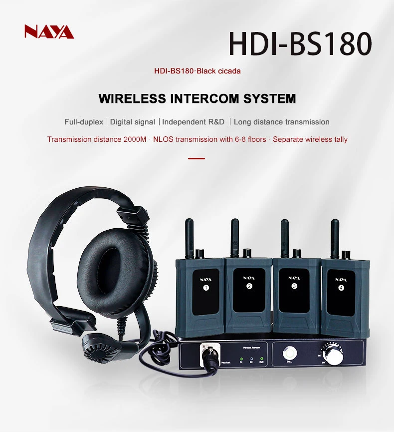 NAYA HDI-BS180 Wireless Intercom System Transmission Distance 2000m Full Duplex Digital Signal Communication Talkback