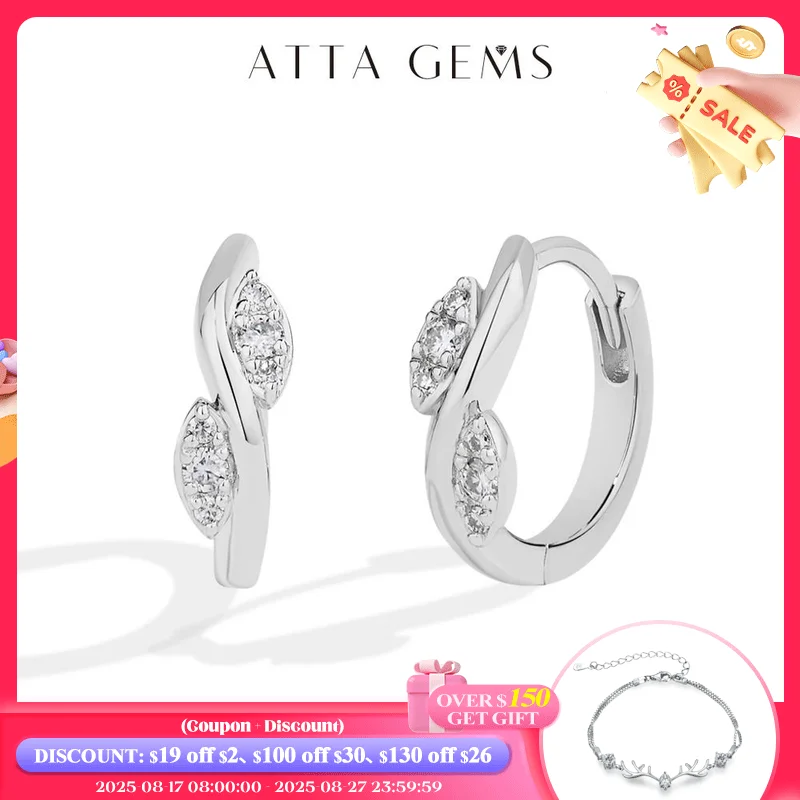 

ATTAGEM Moissanite Women Hoop Earrings DVVS1 Real 925 Sterling Silver Classic Pendants For Party Wedding Engagement Fine Jewelry