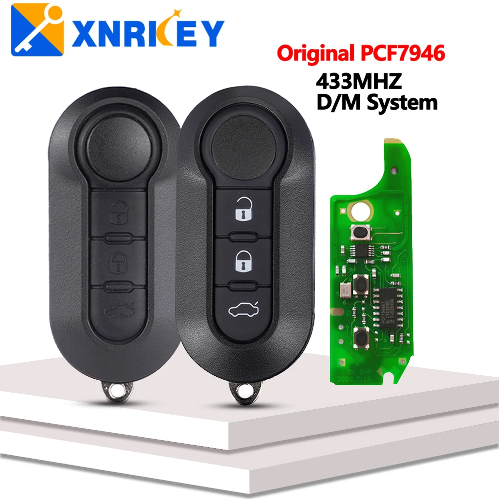 

XNRKEY 3 B Flip Remote Key PCF7946Chip 433Mhz for Fiat 500 500L Punto Florino Doblo Qubo for Delphi/Marelli BSI System Car Key