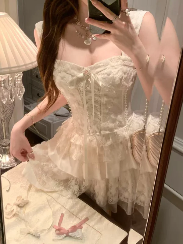 

Летняя юбка Pure Desire с маленьким тортом, комплект из двух предметов, сладкий и пряный топ + пышная юбка, модный ансамбль для женщин