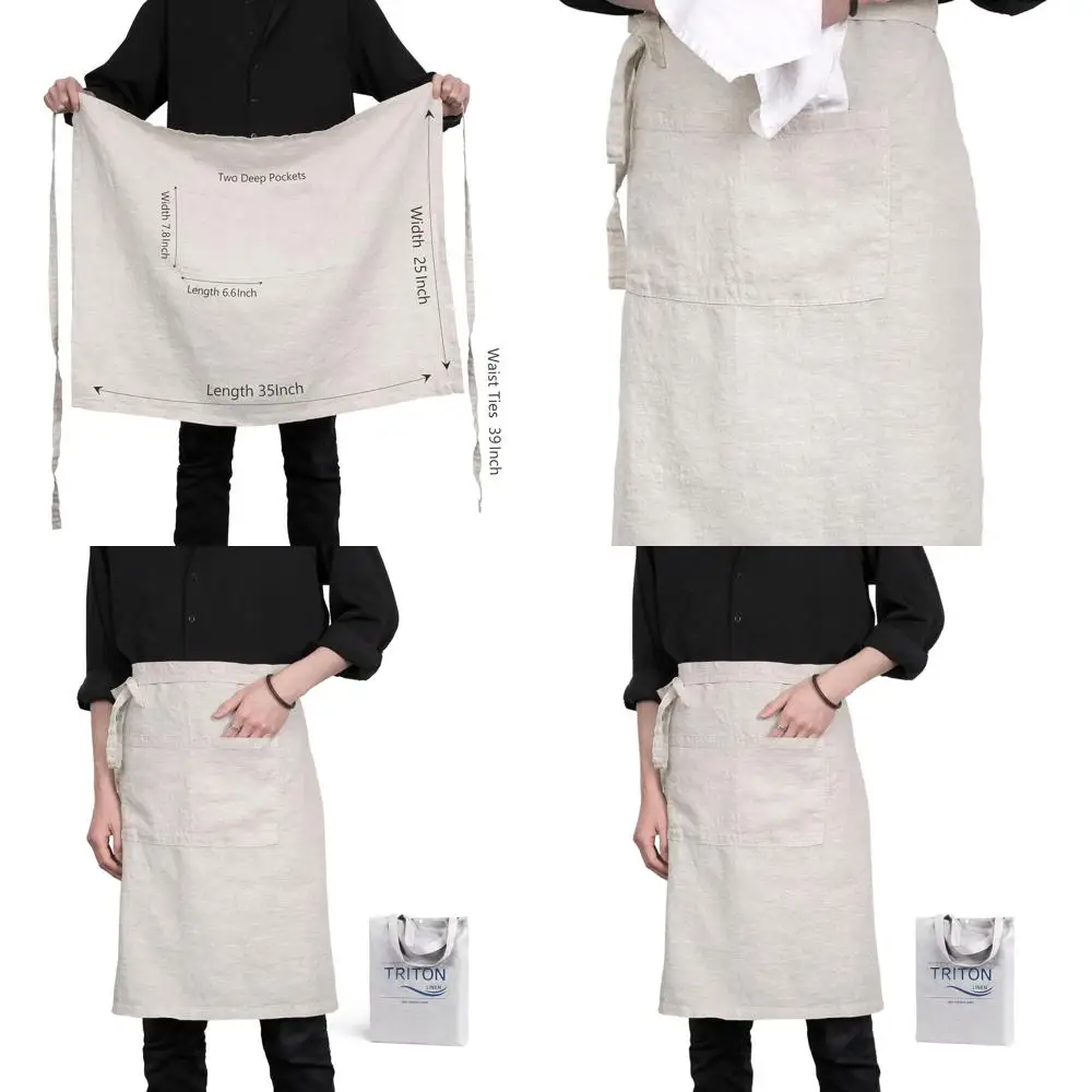 

Unisex 25x35 Linen Half-Apron with Large Pocket for Kitchen & Crafts