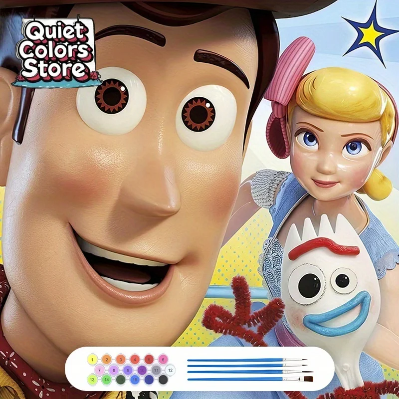 

(Магазин Quiet Colors) 1 шт., Набор для рисования по номерам для взрослых — «История игрушек: Вуди, Бонни и Форк», 40×40 см/15,7×15,7 дюйма, безрамное искусство