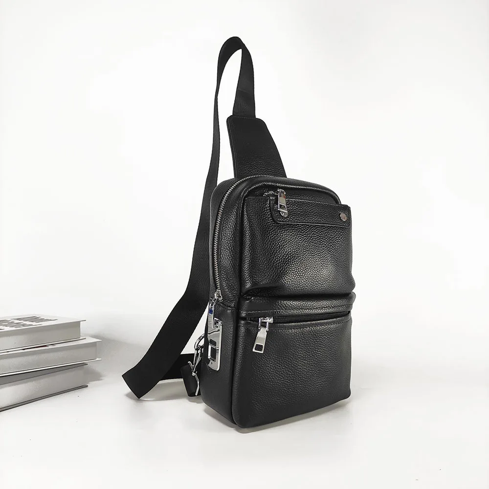 بصمة فتح الرجال جلد طبيعي كتف واحد Crossbody طبقة علوية جلد البقر عادية سعة كبيرة الراقية الصدر #6