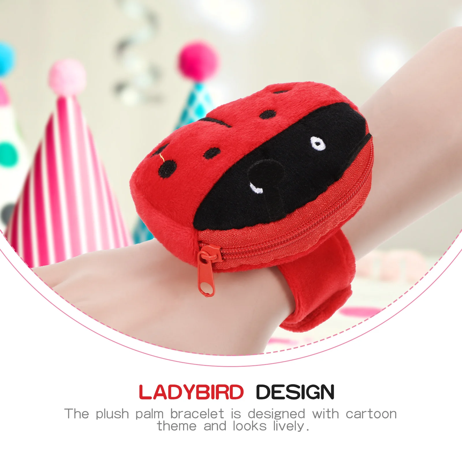 

2pcs Coin Wallet Bracelet Stuffed Animal Slap Bracelets White Ladybug Kids Toy Soft Storage Pouch Gifts Children Play Makeup