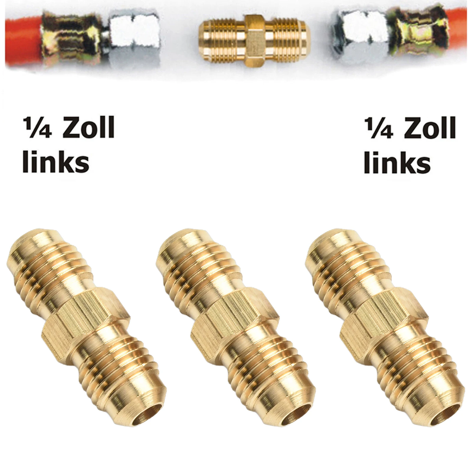 3pc Gas Hose Connectors Brass 1/4 Left Double Nipple Coupling with 14 Left Hand Thread Nut for Propane and Gas Hose Use