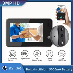 4.3 inch LCD Outdoor Wireless House Doorbells Wide Angle 130° 3MP iCam365 Digital Door peephole Wifi For Apartment