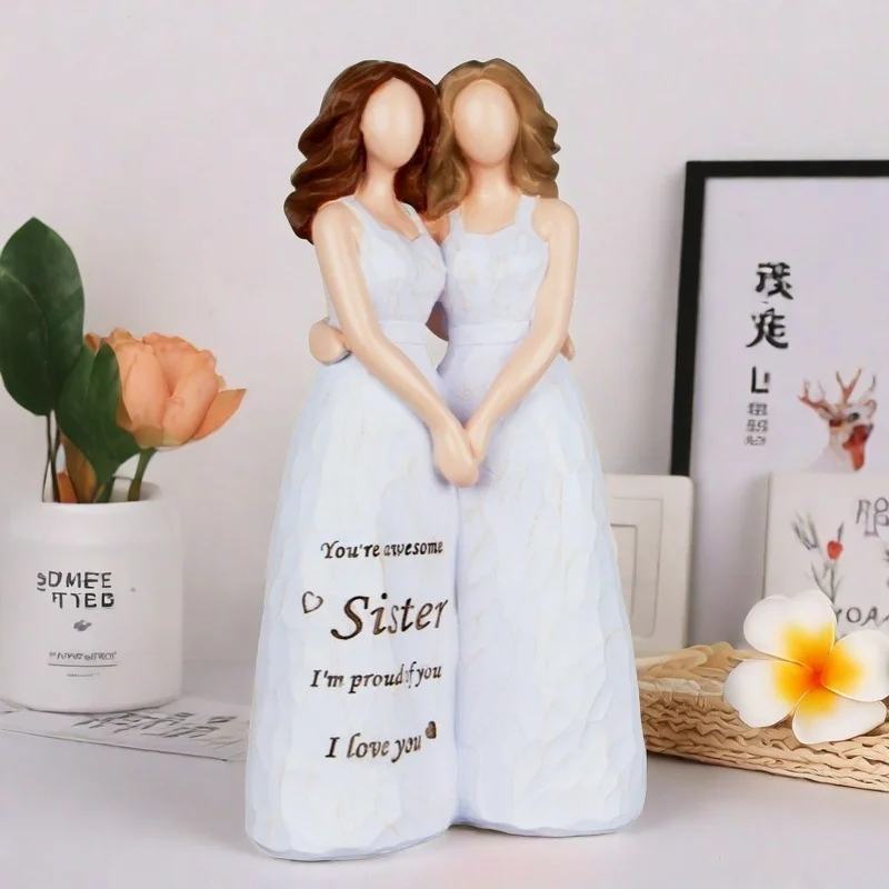 Resin Sister Angel Figurine Statue Friendship Ornament Birthday Christmas Gift for Girlfriend Home Office Desktop Room Decor