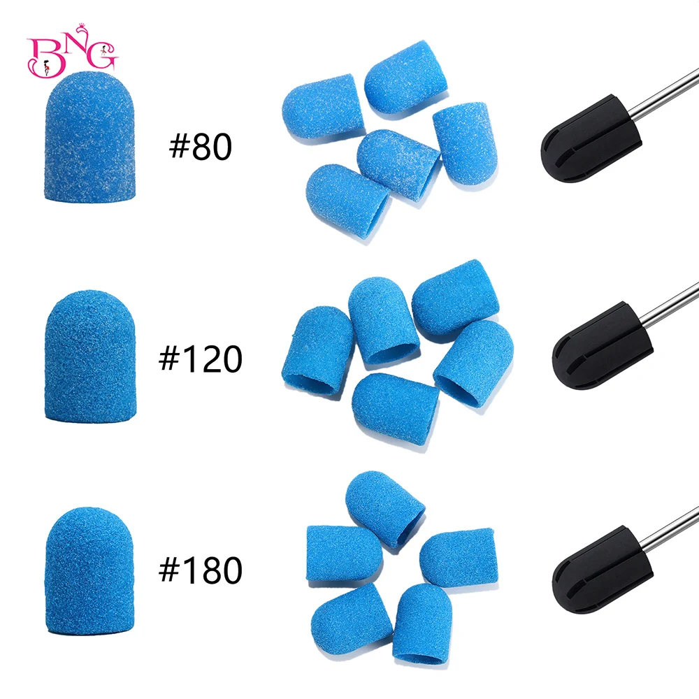 

BNG 5pcs Nail Sanding Bands Caps With Mandrel Nail Bit Milling Cutters Clean Cuticle Polishing Pedicure Manicure Accessories