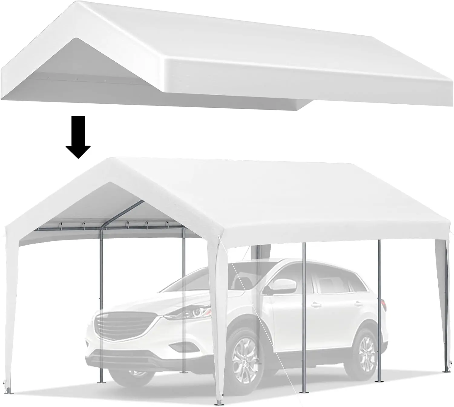 

Carport Replacement Canopy Cover, 10 x 20 ft, Ripstop Triple-Layer PE Fabric Garage Top Tarp Shelter Cover, UV Resistant Wate