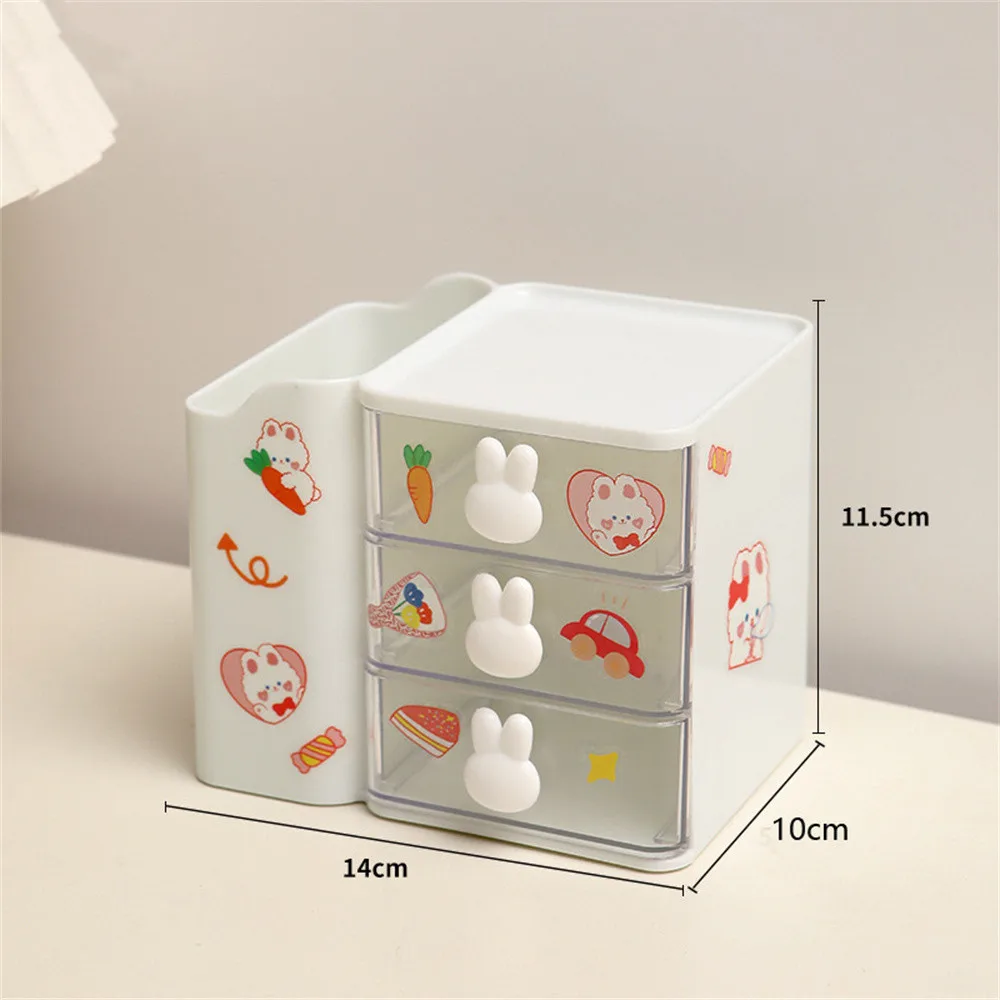 Cute Rabbit Desktop Organizer Drawers With Pencil Holder Multifunctional Student Desktop Stationery Organizer Box Storage Shelf