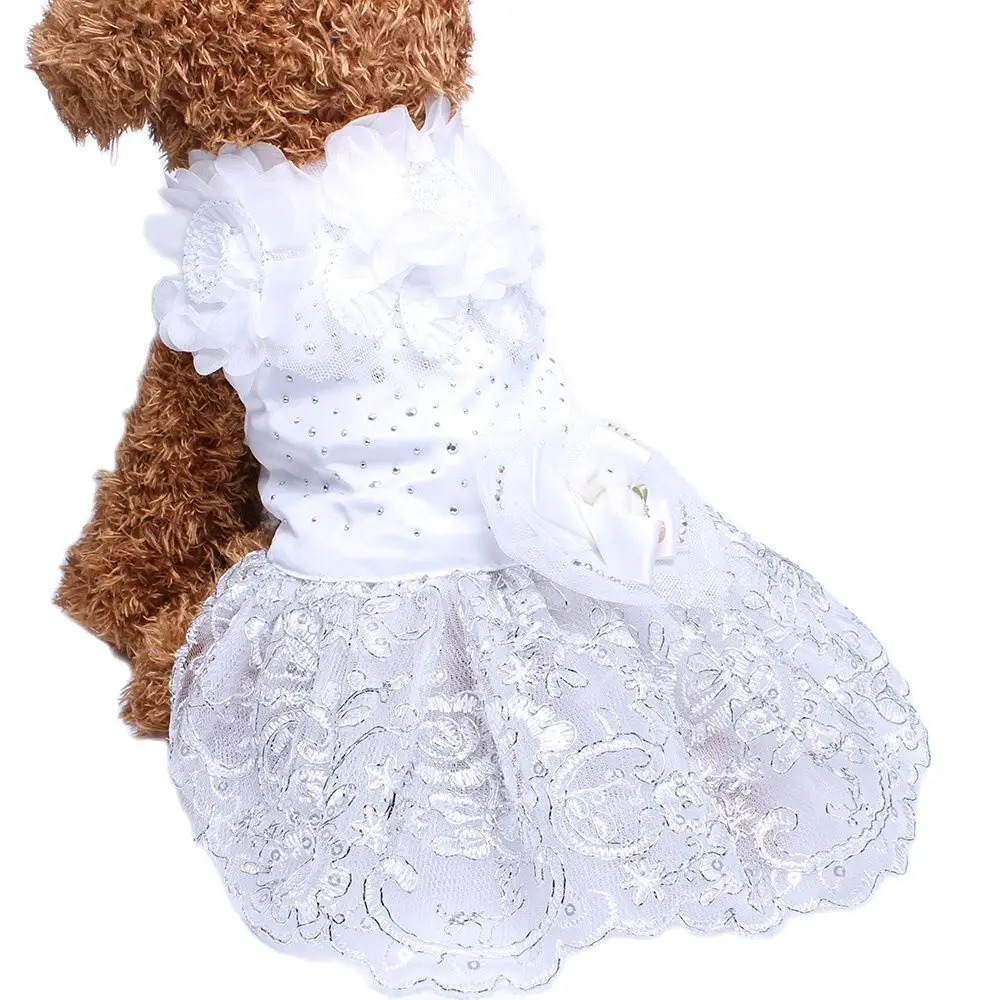 Dogs Cats Luxurious Wedding Princess Dress Pet Puppy Skirt Clothes Apparel Flowers Design