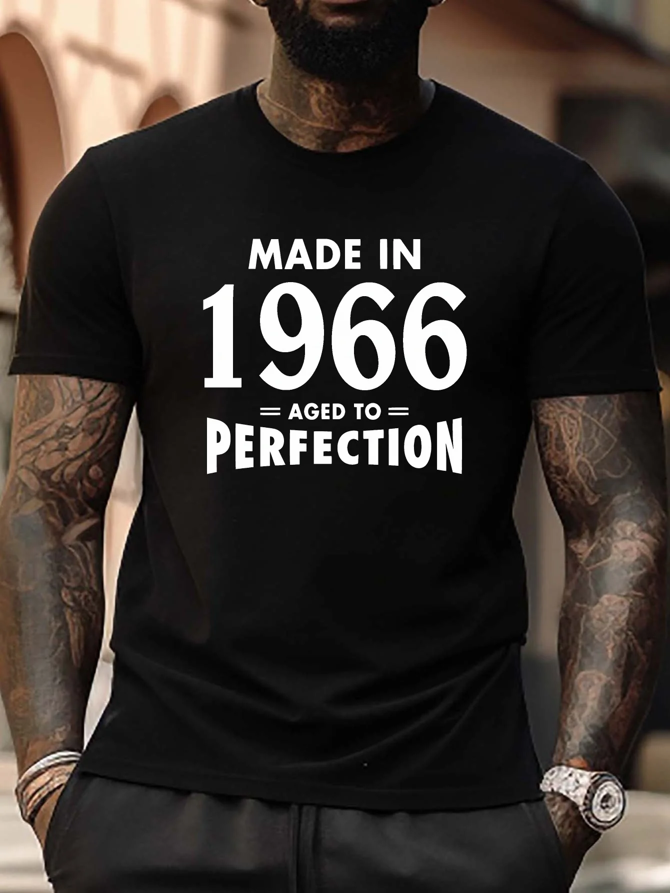 

1pc Men's 100% Cotton Vintage 1966 Graphic T-Shirt - Made in 1966, Perfectly Aged to Perfection Print, Soft Breathable Crew Neck