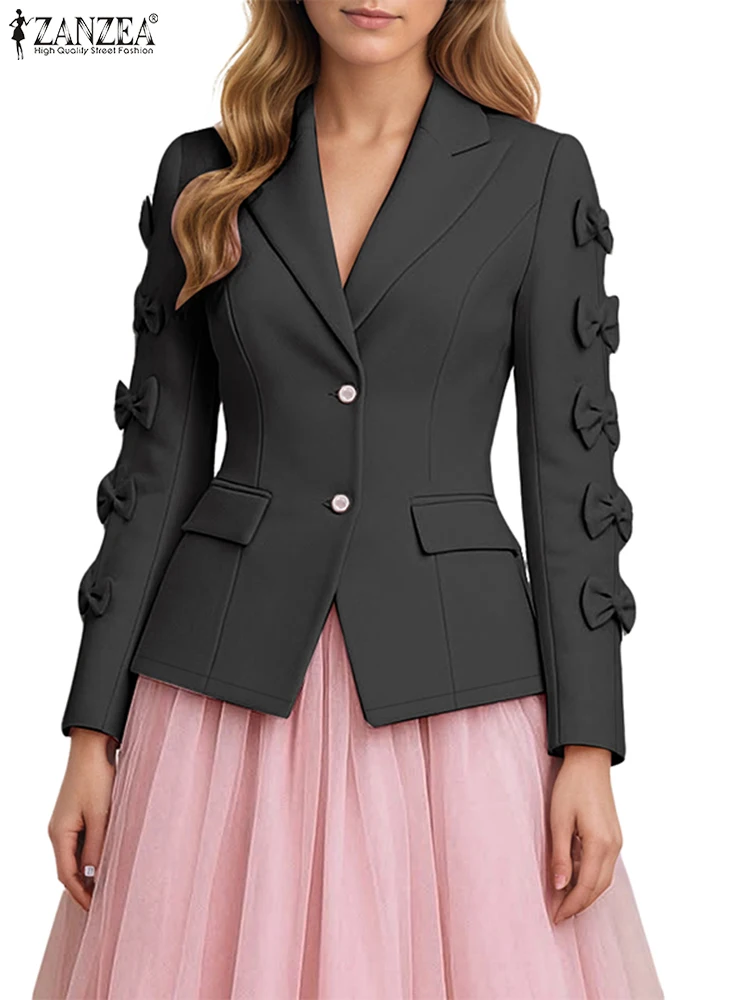 Blazer da ufficio moda donna risvolto collo abiti autunnali cardigan 2025 ZANZEA moda solido manica lunga casual allentato cappotto con fiocco sottile