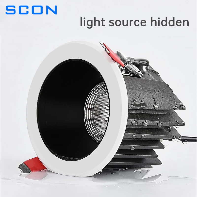 SCON LED Recessed Downlight 7W 12W IP65 Waterproof Embedded Spot Light for Bathroom Shower Room Toilet AC110V-240V Home Lighting