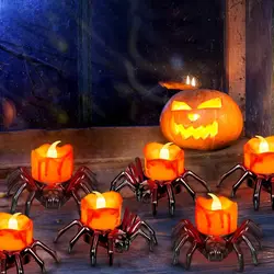 Halloweenowe świeczki pająka, Halloweenowe pomarańczowe bezpłomieniowe świece LED Lights Halloween Lights Świąteczne dekoracje świetlne f