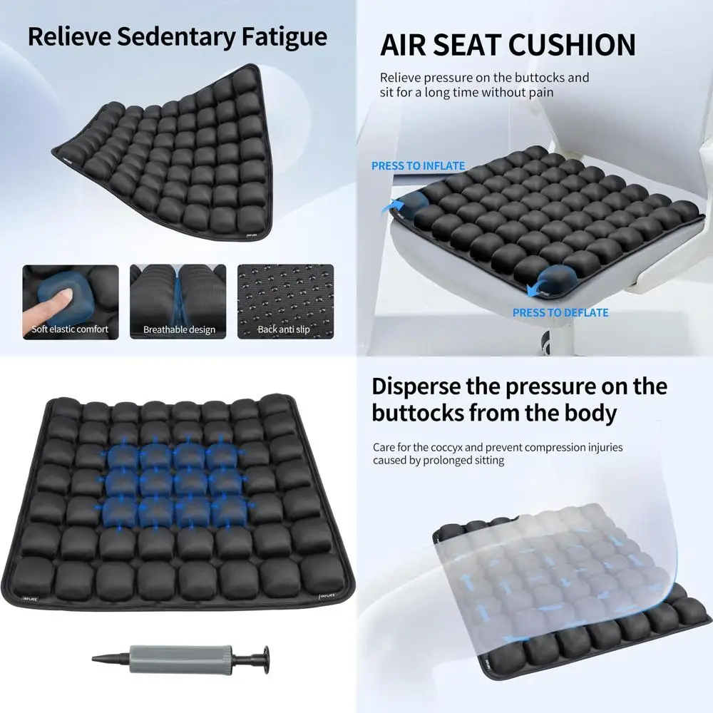 

Adjustable Air Pressure Travel Seat Cushion, 17.7x15.7, Black