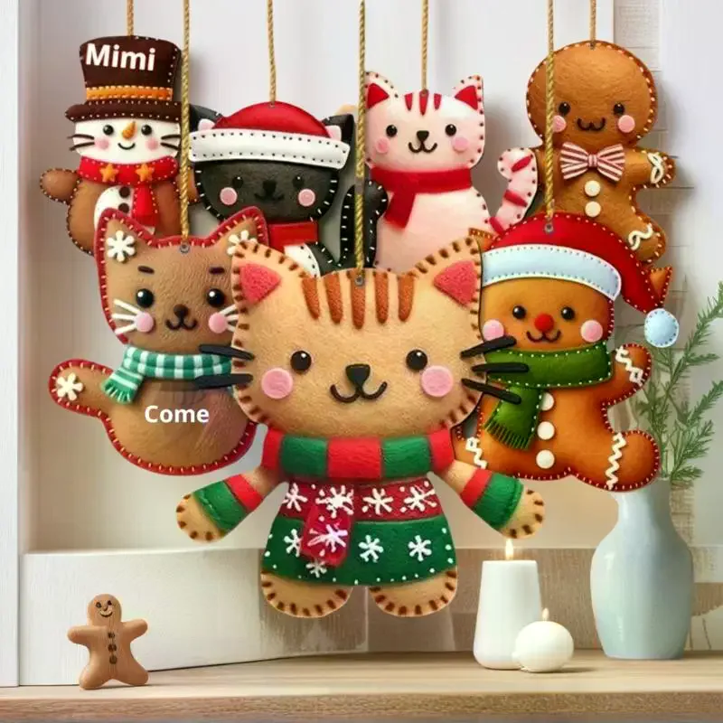 8/16 قطعة لطيف الكرتون 2D شقة الزنجبيل شجرة القط القبعات العالية الديكور شجرة عيد الميلاد معلقة المعلقات الزخرفية الحلي