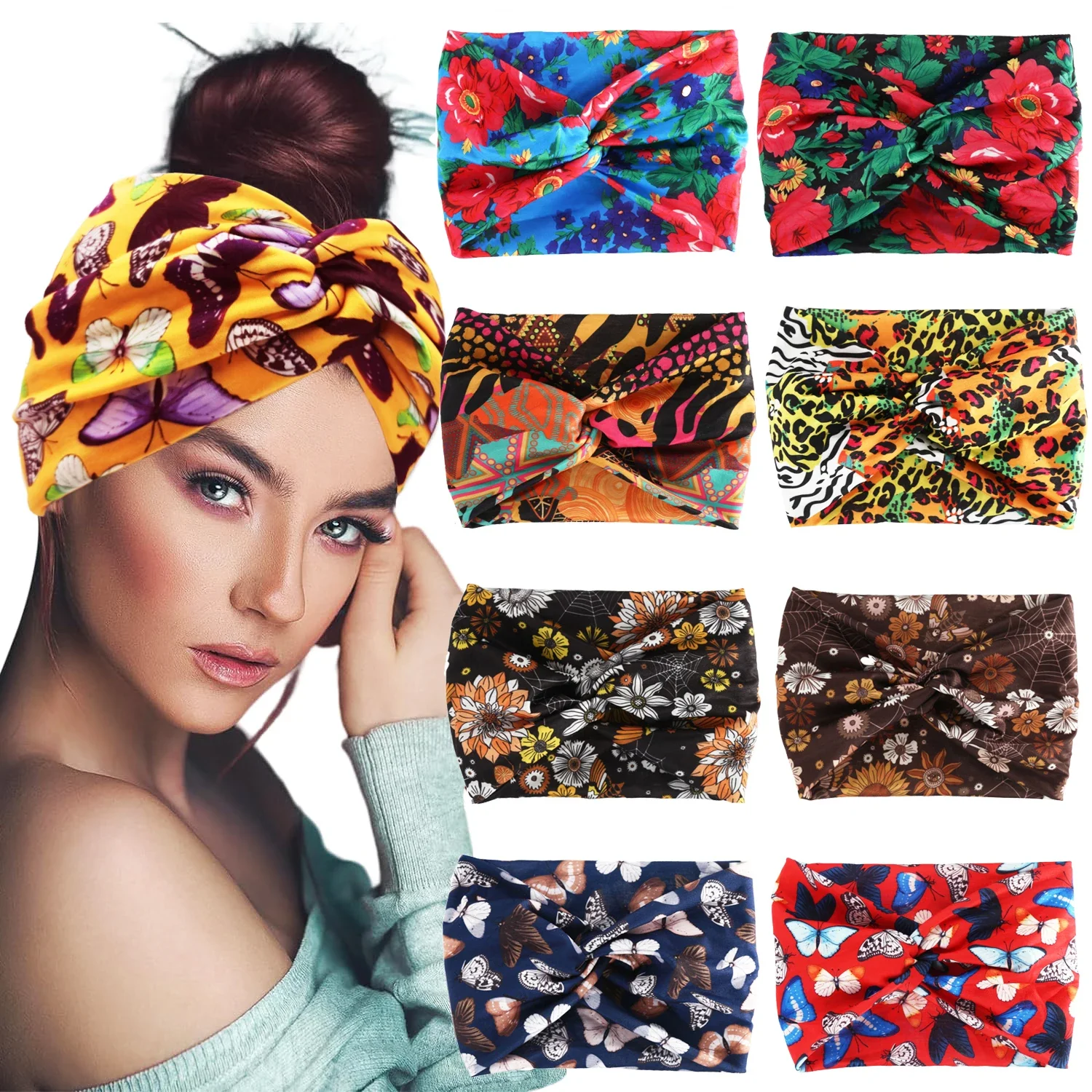 

Printed Wide Elastic Headband Pilates Yoga Running Cycling Hairband Turban Makeup Hair Hoop Makeup Headwrap for Women Girl