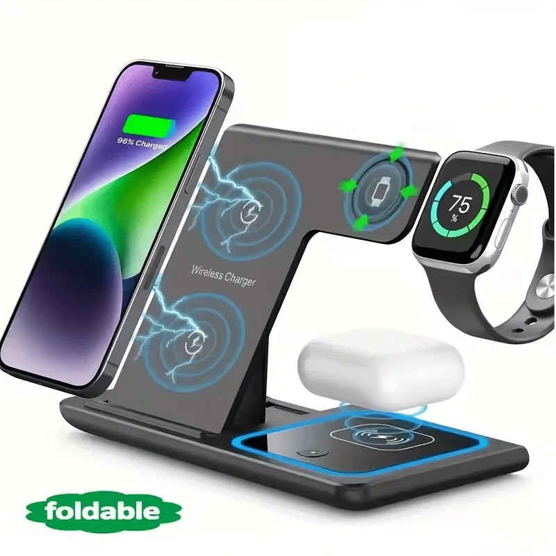 3-In-1 wireless charging stand, foldable fast charging base, suitable for iPhone, Apple Watch And Air Pods