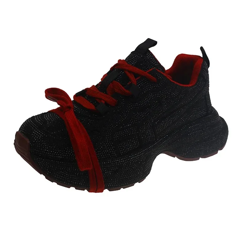 2025 Women's Dad Shoes Sparkling Rhinestone Thick Bottom Casual Sports Flashing Autumn Rubber Sole Non-Over Ankle view 6
