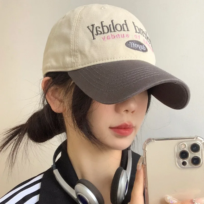 Fashion Patchwork Baseball Cap For Women Letter Embroidery Snapback Peaked Hat Hip Hop Duck Tongue Cap Unisex Visors кепка y2k