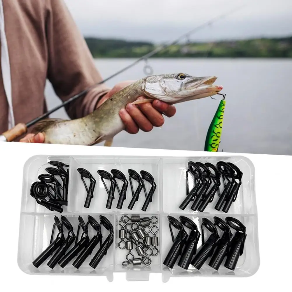 Anti-winding Fishing Rod Guides 35pcs Fishing Rod Guide Ring Set Stainless Steel Ceramic Eyelet Swivel for Freshwater