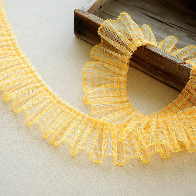 7cm Wide Modern Gauze Printed Small Plaid Pleated Lace Handmade DIY Camouflage Skirt Lengthened Christmas Gift Decoration