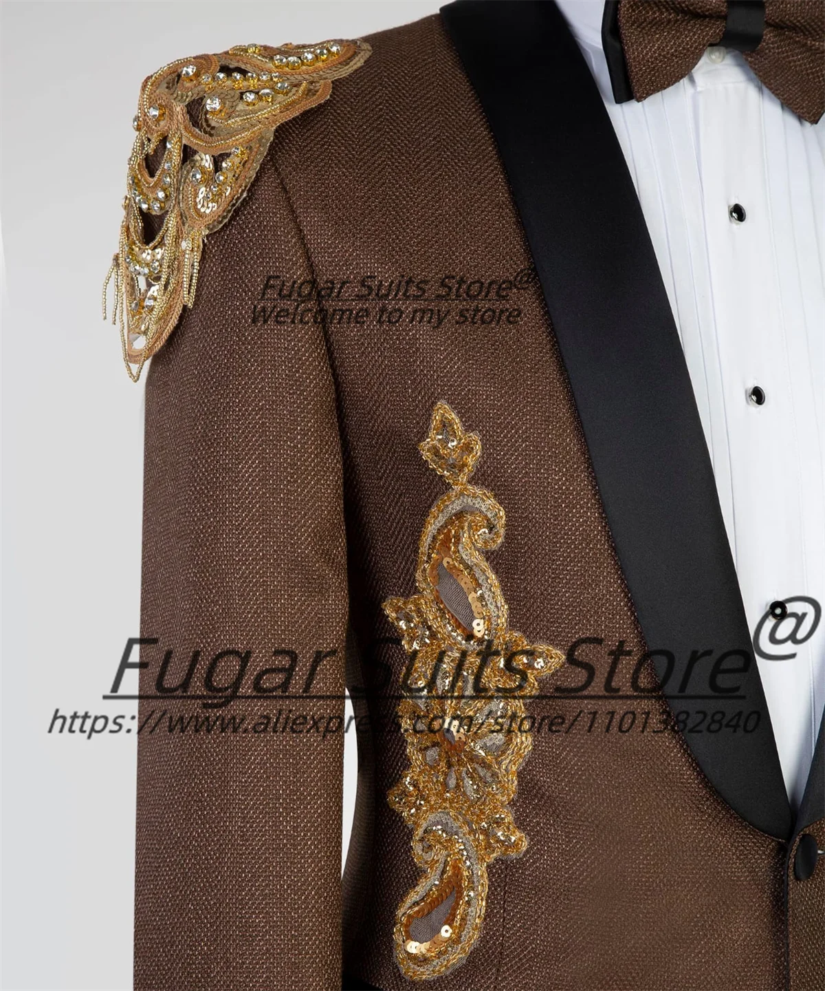 Magnificent Embroidery Decal Luxuly Men Suits Slim Fit Shawl Lapel Groom Tuxedos 2 Pieces Sets Classic Male Blazers Ropa Hombre
