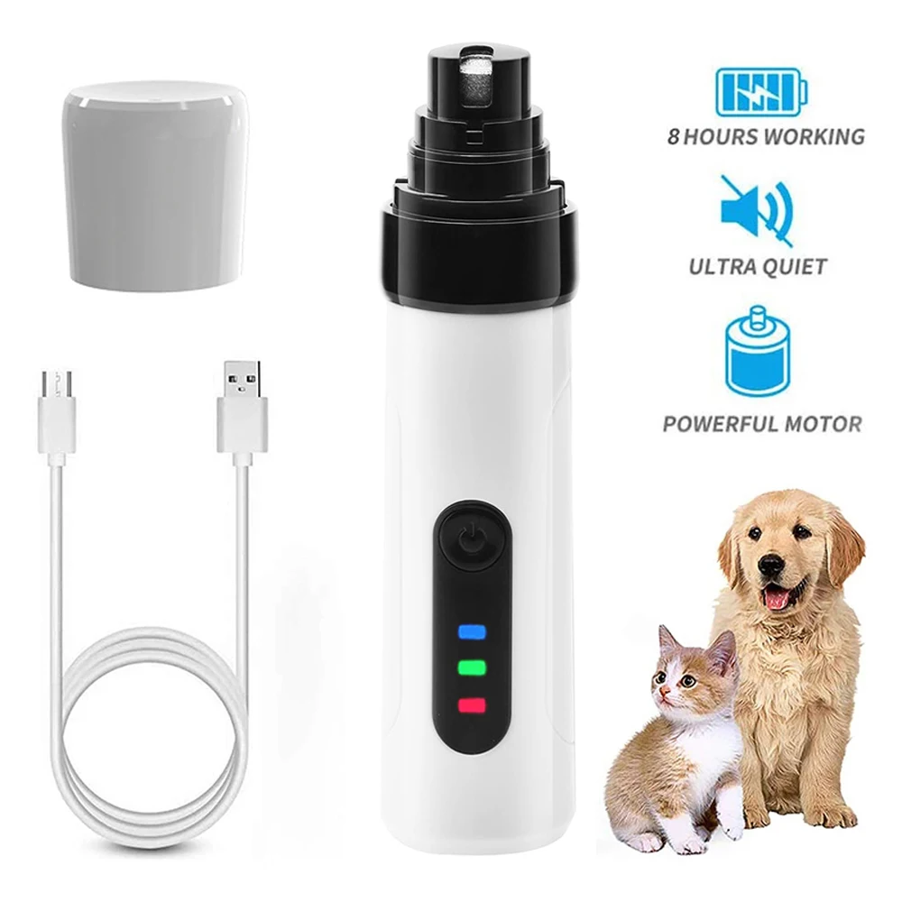 Cortaúñas eléctrico para perros, amoladora de uñas para perros, recargable por USB, herramientas de aseo para patas de gato silenciosas para