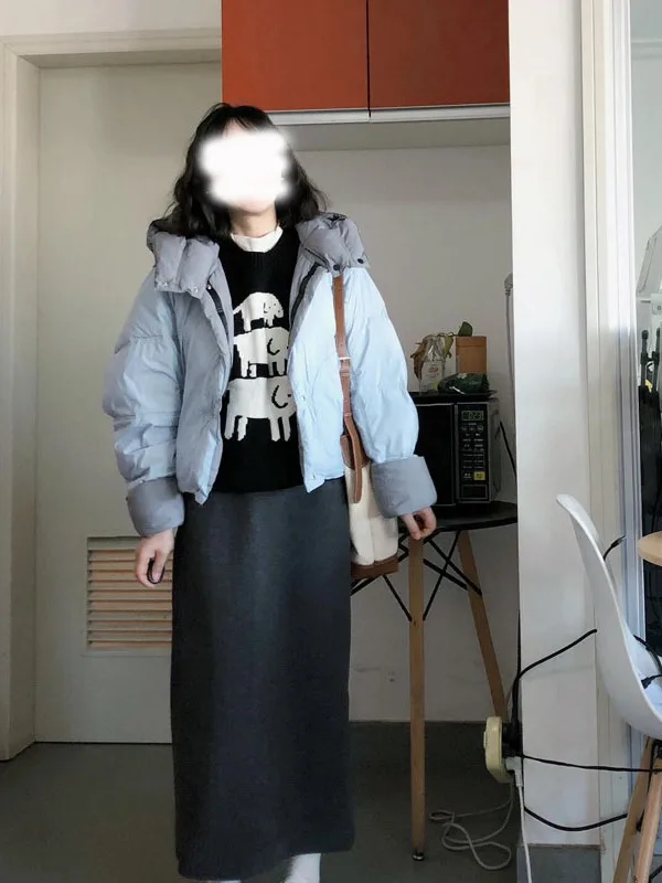 

Korean Style Double Sided Wear Cotton Jacket Women's Short Coat with Hood Warmth Puff Cloud Design Winter New Arrival