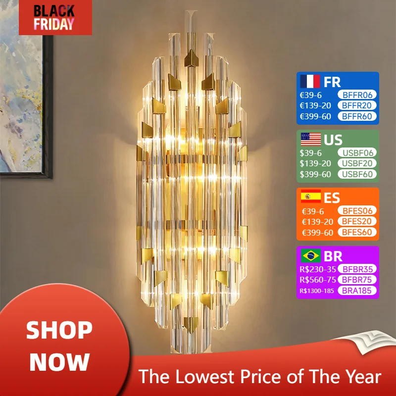 Modern Crystal Nordic Sconce Kitchen Restaurant Dining Table Bedroom Bedside Led Lights Indoor Luxury Wall Lamps for Room Decor