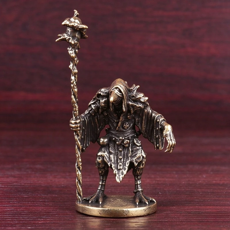 Brass Bird Human Wizard Figurine Vintage Fantasy Sorcerer Mini Statue Desktop Ornament Tabletop Collectible Craft Gift