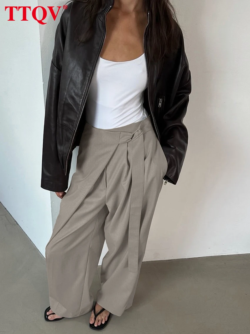 

TTQV Fashion Loose Khaki Women's Pants 2026 Spring High Waist Wide Pants Lady Elegant Classic Solid Trousers Female Streetwear