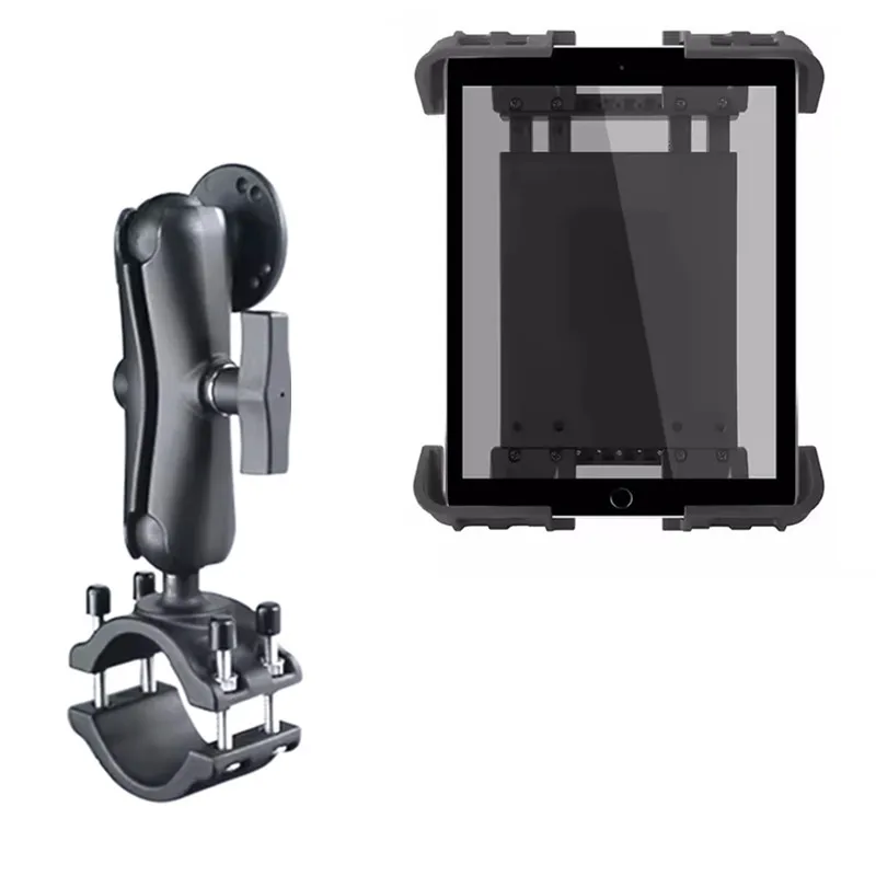 Tablet Holder with Arm and Round base with Aluminum Alloy Handlebar Clamp for 8”-11” Rugged Tablets