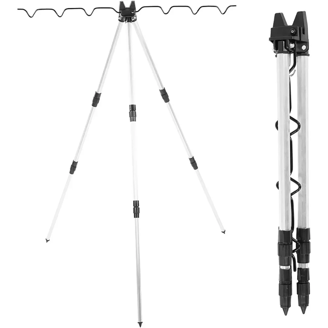 Telescopic Fishing Rod Tripod Holder, Lightweight Aluminum Foldable Multi Poles Support Bracket for Outdoor Beach Fishing view 2