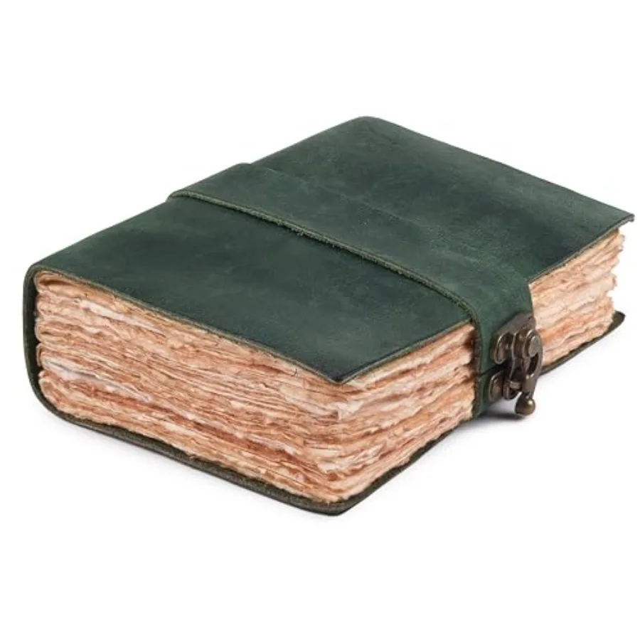 

Leather Bound Vintage Journal for Women and Men - Book of Shadows - Lock Closure - 200 Pages of Antique Deckle Edges Handmade W