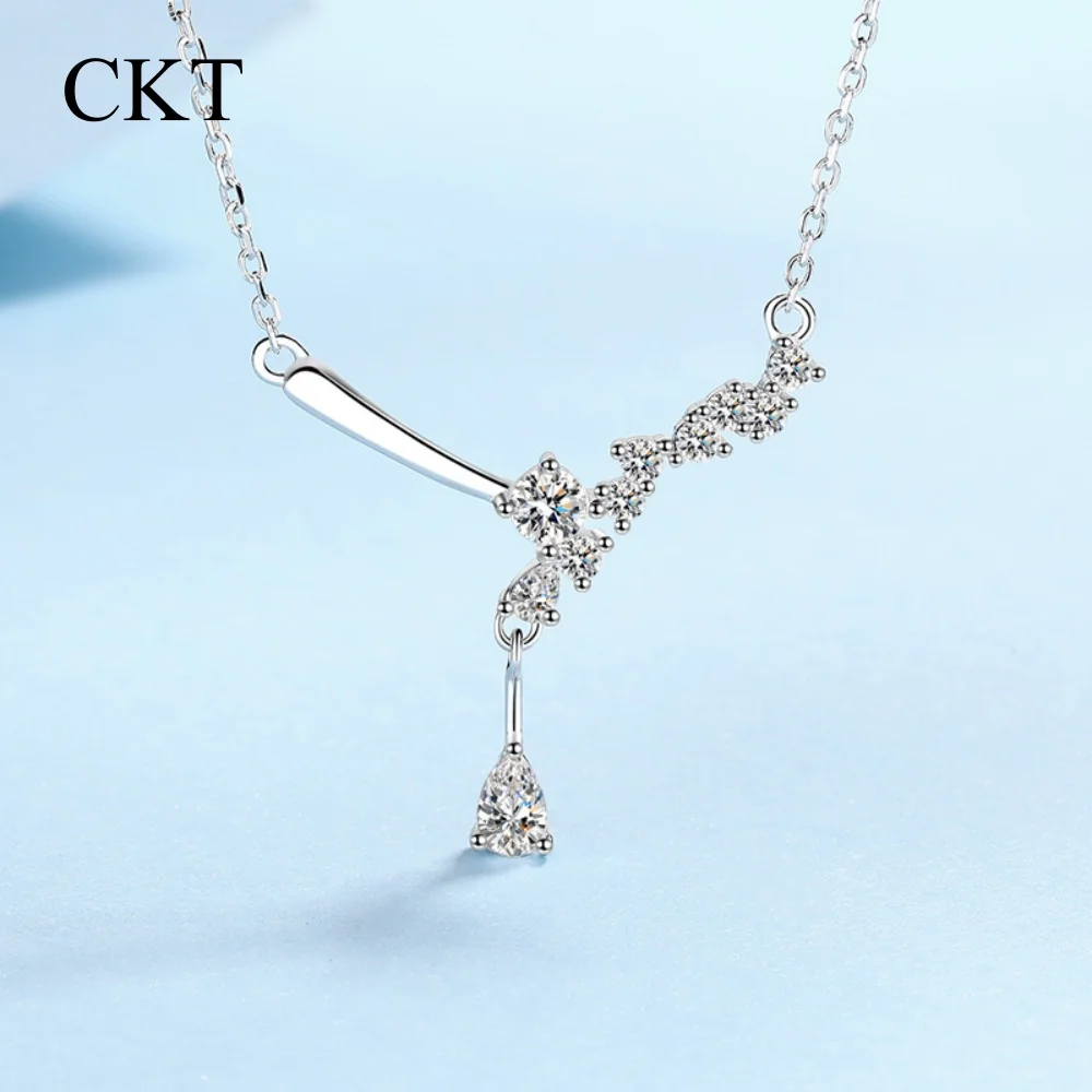 CKT Platinum PT950 Water Drop Collarbone Chain Temperament Daily Fine Jewelry Necklace Moissanite Diamond Pendant for Women