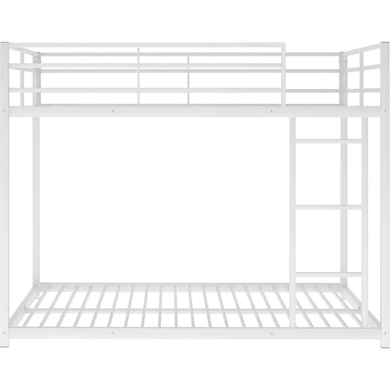 Volledig metalen stapelbed, laag stapelbed met ingebouwde ladder voor kinderen, tieners, meisjes, jongens, wit