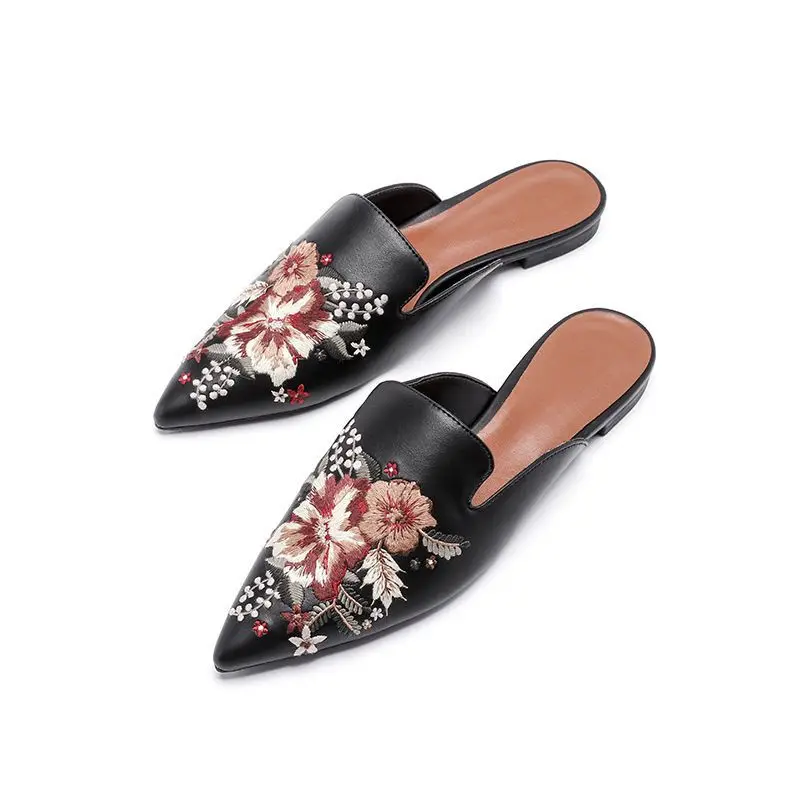

Retro Women's Shoes Handmade Embroidery Muller Slippers for Woman Fashion Vacation Casual Shoes Designer Shoes Zapatos De Mujer
