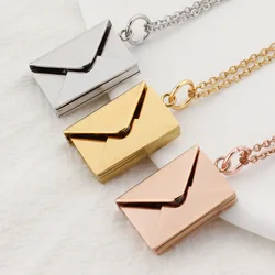 Stainless Steel Envelope Necklace Metal Envelope Pendant Necklaces Choker Mirror Polished Wholesale 5pcs
