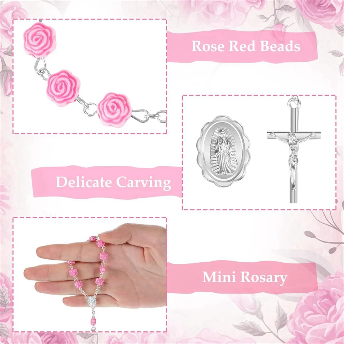 

30 Pieces Baptism Rosary Mini Rosary Baptism Favors Finger Baptism Rosaries Rose Shaped Beads with 30 Organza BagsJADD