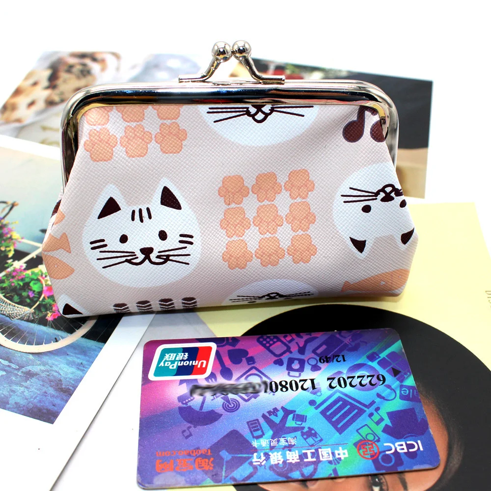 Women'S Mini Wallets Pu Leather Coin Purses Kids Clutch Money Bags Female Pouch Hasp Change Purse Cute Girls Cartoon Cat Wallets