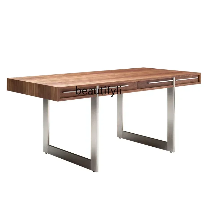 02 Italian minimalist desk black walnut bedroom simple modern study solid wood simple desk household