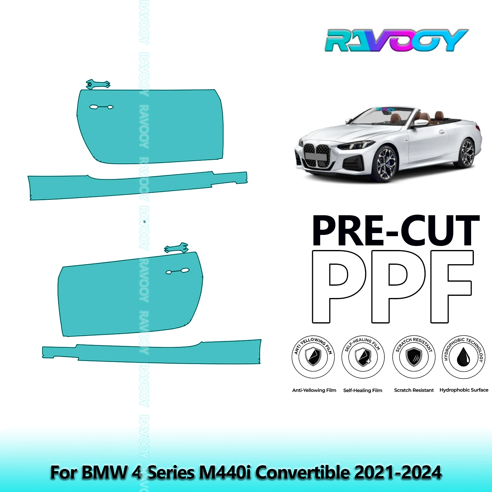 

For BMW 4 Series M440i Convertible 2021-2024 8.5mil Clear Matte Pre-Cut PPF Door & A/B Pillar Kit TPU Paint Protection Film Set